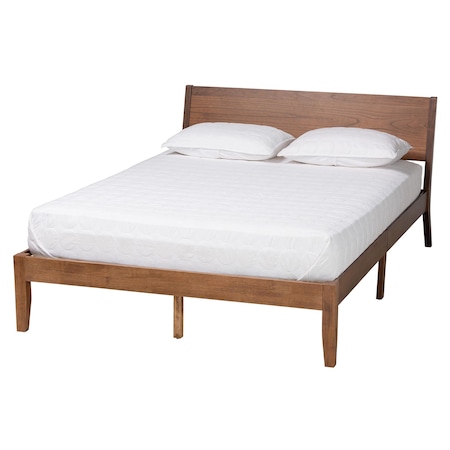 Baxton Studio Salvatore Mid-Century Modern Walnut Brown Finished Wood King Size Platform Bed 235-13239-ZORO